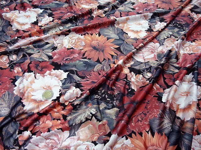 Lycra dahlias tournesol satin teintes d automne 1