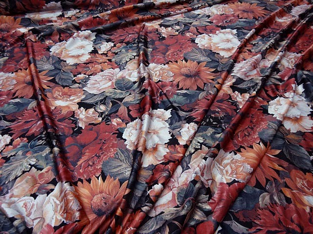 Lycra dahlias tournesol satin teintes d automne 2