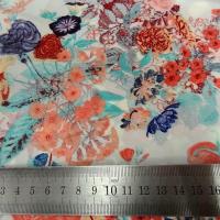 Lycra fin blanc fleuri teintes saumon bleu 2 