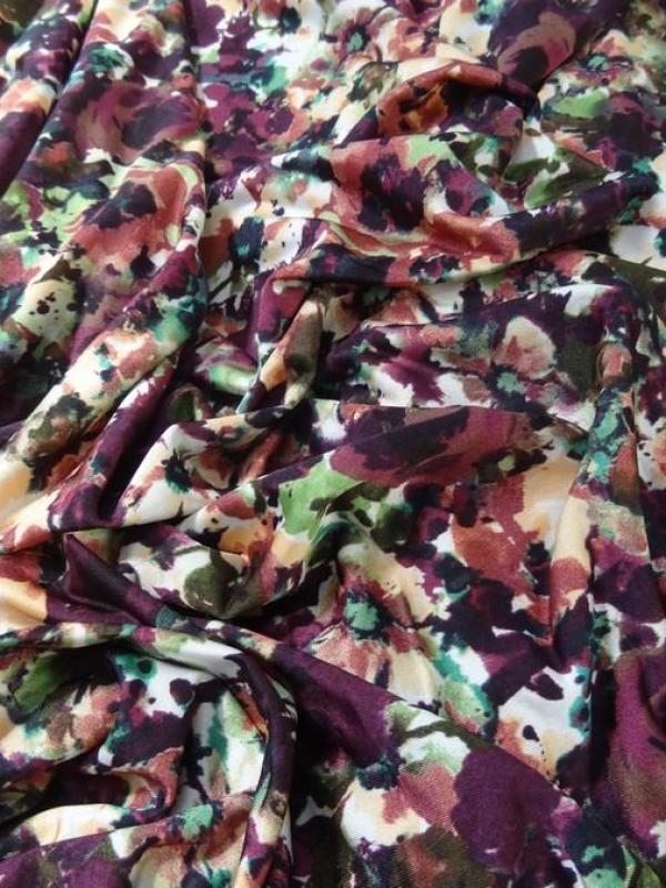 Lycra fin fleuri prune et vert bouteille 2 