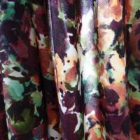 Lycra fin fleuri prune et vert bouteille