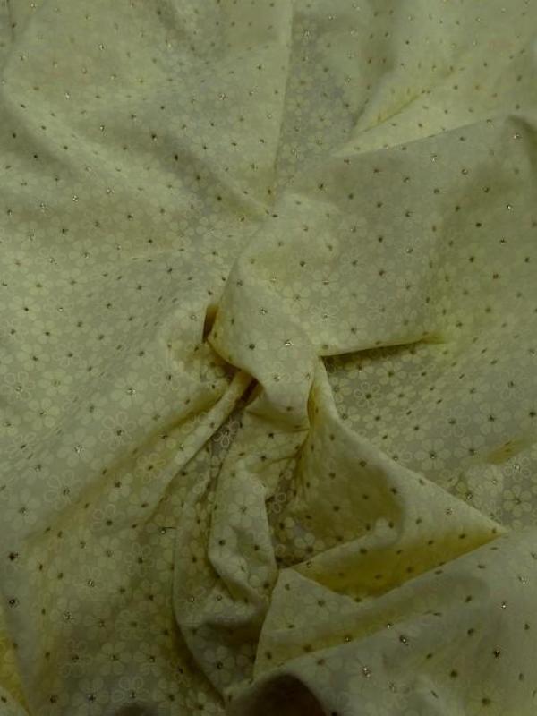 Lycra fin jaune poussin fleuri centre or 1 