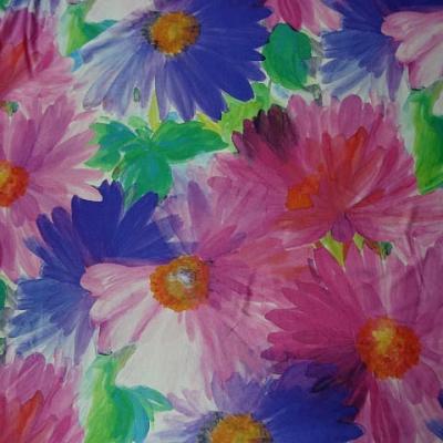 Lycra fleurs de gerbera rose et indigo 2 