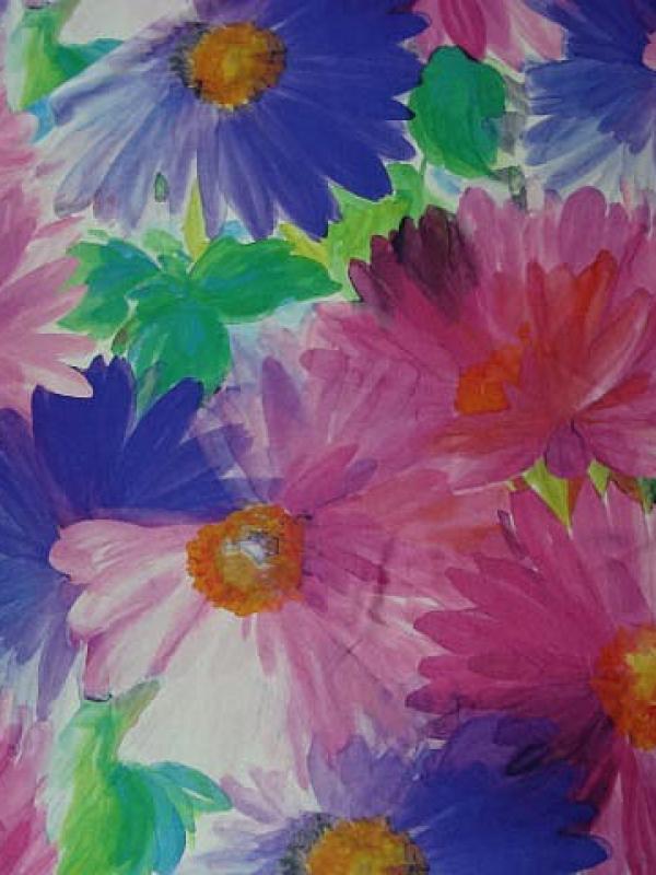 Lycra fleurs de gerbera rose et indigo 2