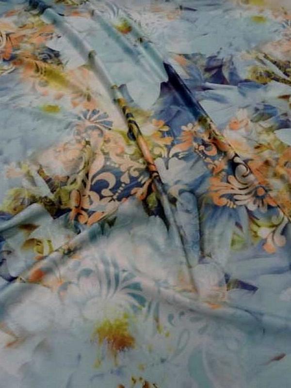 Lycra fleurs de nenuphar teinte bleu 1 