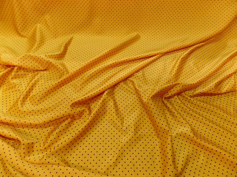 Lycra jaune bouton d or pois noir fin