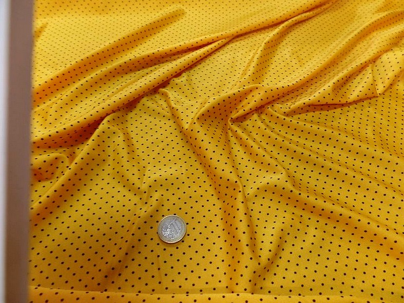 Lycra jaune bouton d or pois noir fin 6