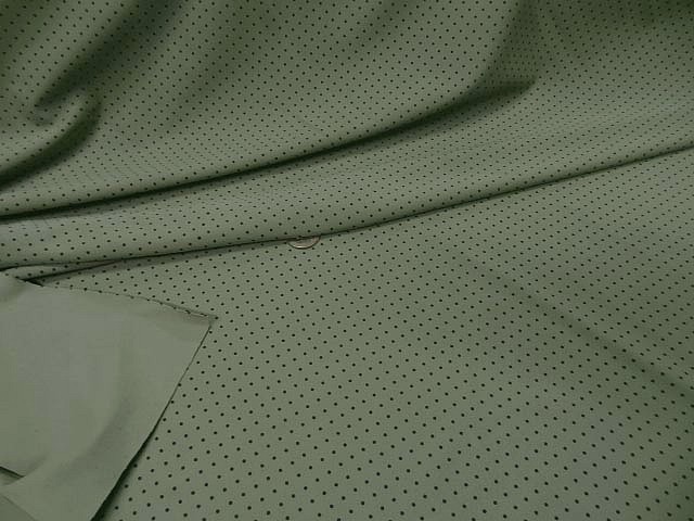 Lycra kaki clair pois noirs fins 1