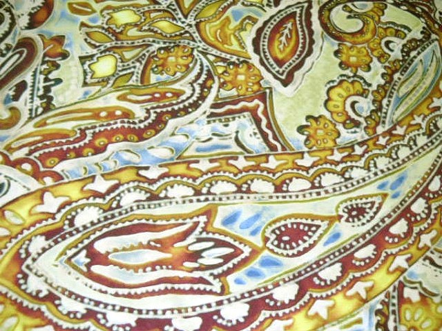 Lycra motif cachemire ocre jaune 3