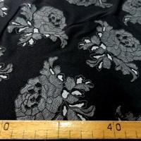 Lycra noir fin application motif roses grises en relief 2