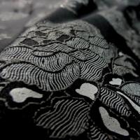 Lycra noir fin application motif roses grises en relief 3 