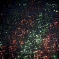 Lycra paillettes matrice orange-vert