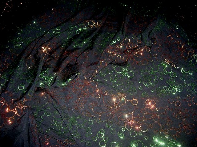 Lycra paillettes raye flowers orange vert 1