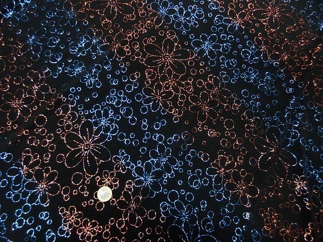 Lycra paillettes rayures flowers orange bleu 1