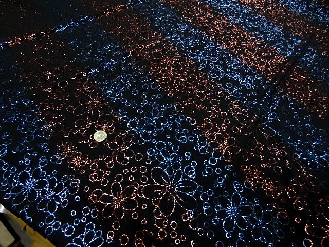 Lycra paillettes rayures flowers orange bleu 2