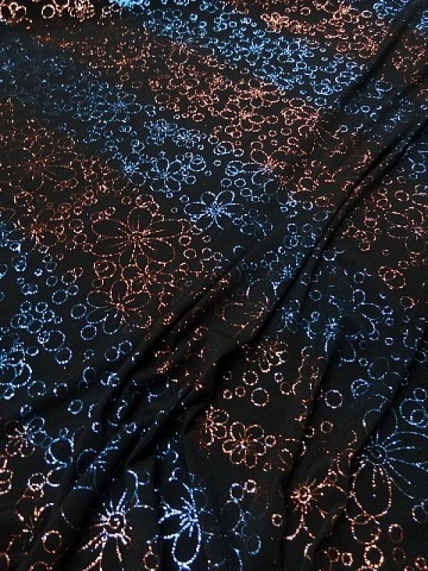 Lycra paillettes rayures flowers orange bleu 3 