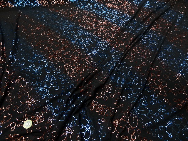 Lycra paillettes rayures flowers orange bleu 3