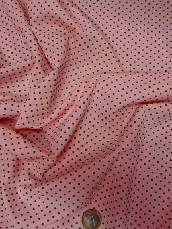Lycra rose poudre pois noir fin 2 