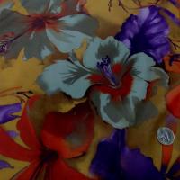 Lycra safran motif hibiscus violet orange 1 
