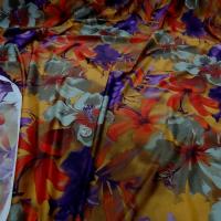 Lycra safran motif hibiscus violet orange 2 