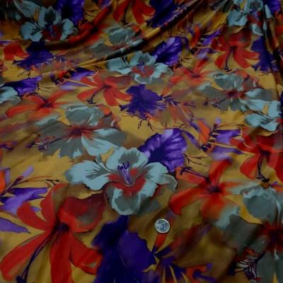 Lycra safran motif hibiscus violet orange 3 