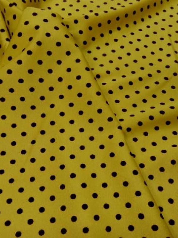 Lycra satine jaune imperial pois noirs moyens 1 