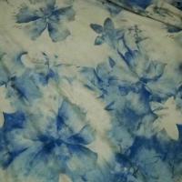 Lycra teinte chamois fleurs denim 2 