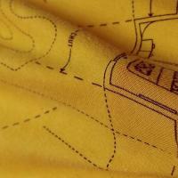 Maille coton jersey jaune safran motif plan de maison rigolote 1