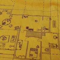 Maille coton jersey jaune safran motif plan de maison rigolote 5