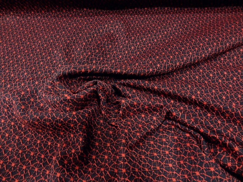 Maille lainage bleu marine motif japonais rouge 3