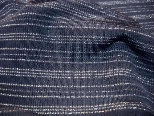 Maille lycra bleu guede rayures tricot lurex argent 