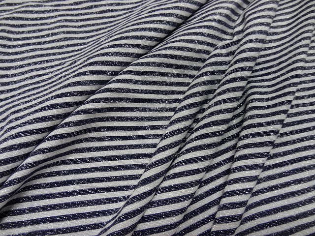 Maille lycra lurex metal rayures marinière blanc et noir 1
