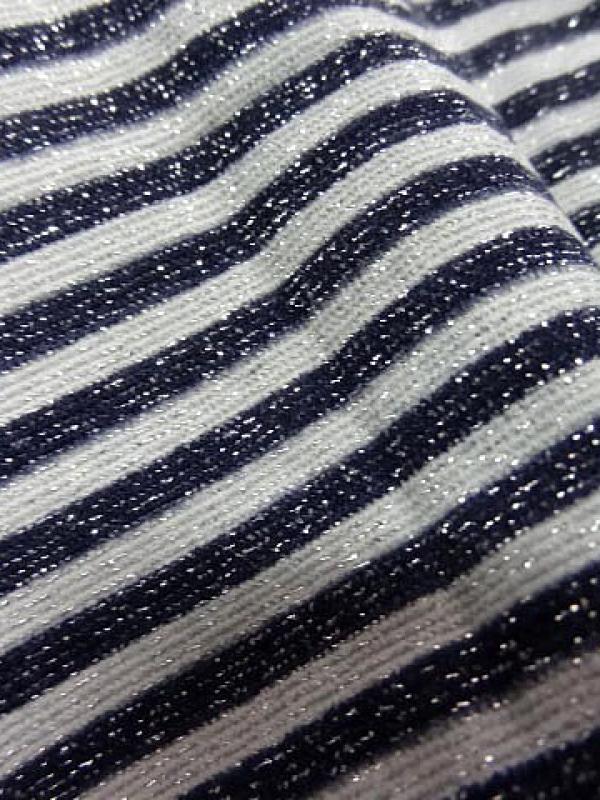Maille lycra lurex metal rayures marinière blanc et noir 2