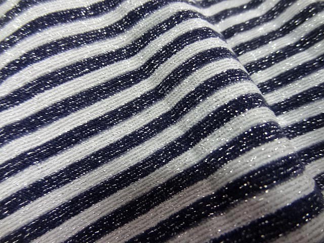 Maille lycra lurex metal rayures marinière blanc et noir 2