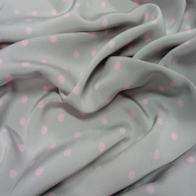 Microfibre gris perle pois rose clair 1 