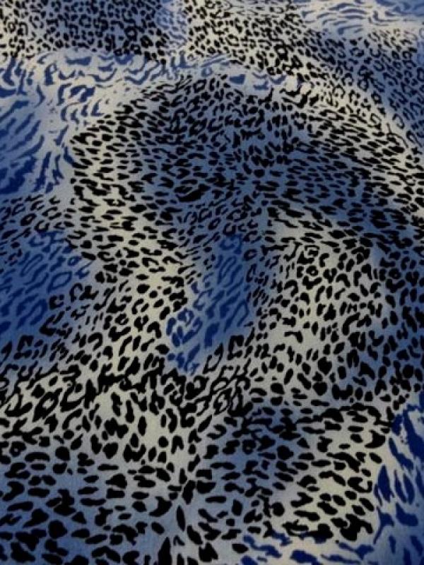 Microfibre imprimee fauve ton bleu blanc et noir