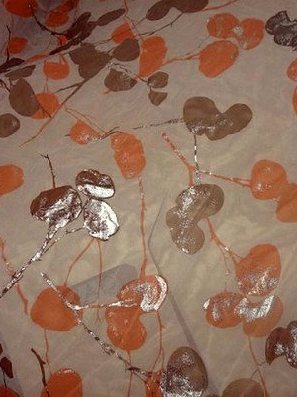 Mousseline chair feuillage argente 01