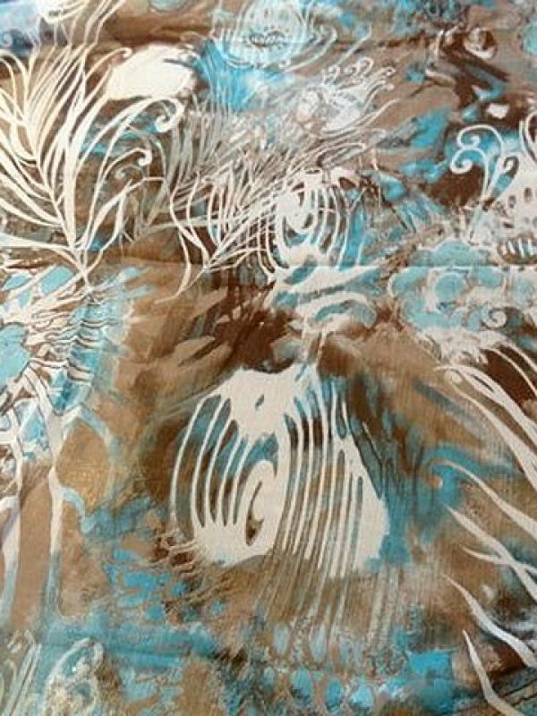 Mousseline chiffon chaos fleurs taupe bleu blanc 1