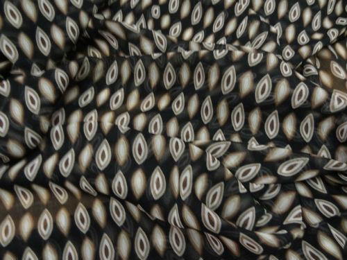 Mousseline crepon fond noir motif noyaux marron 3 
