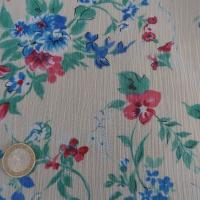 Mousseline crépon polyester grège fleuri 02