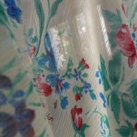 Mousseline crépon polyester grège fleuri 04