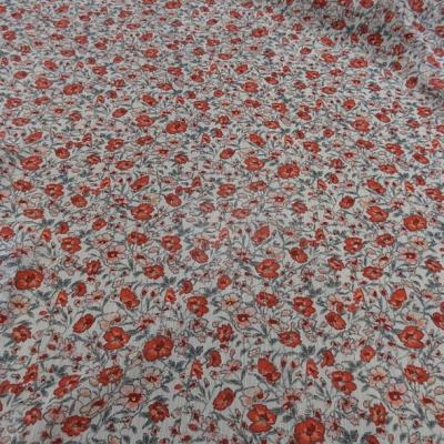 Mousseline creponnee fond blanc fleurs liberty rouge et vert de gris 3 