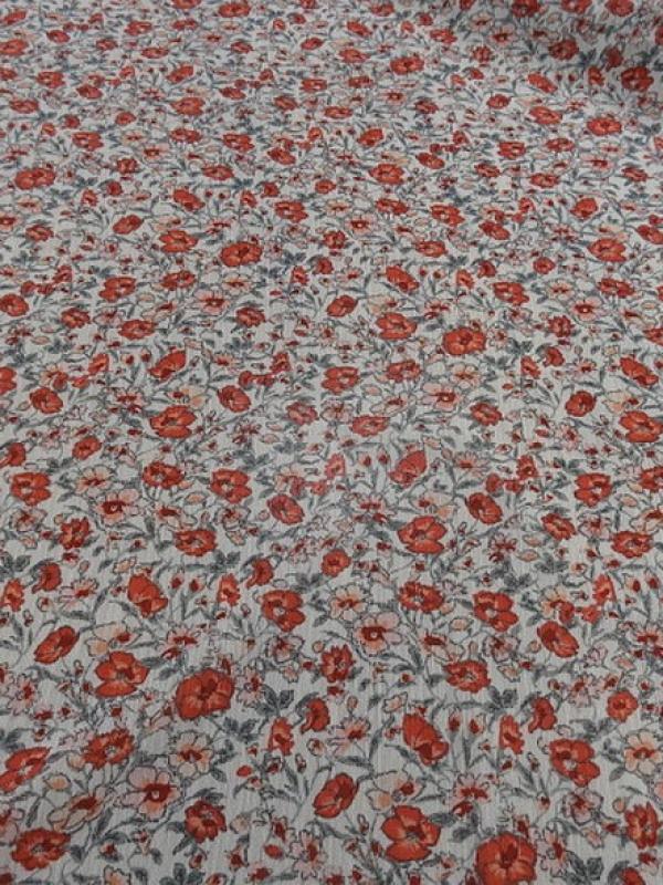 Mousseline creponnee fond blanc fleurs liberty rouge et vert de gris 3 