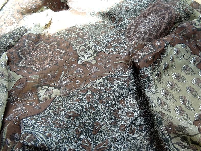 Mousseline de crepe ton terre et kaki 1