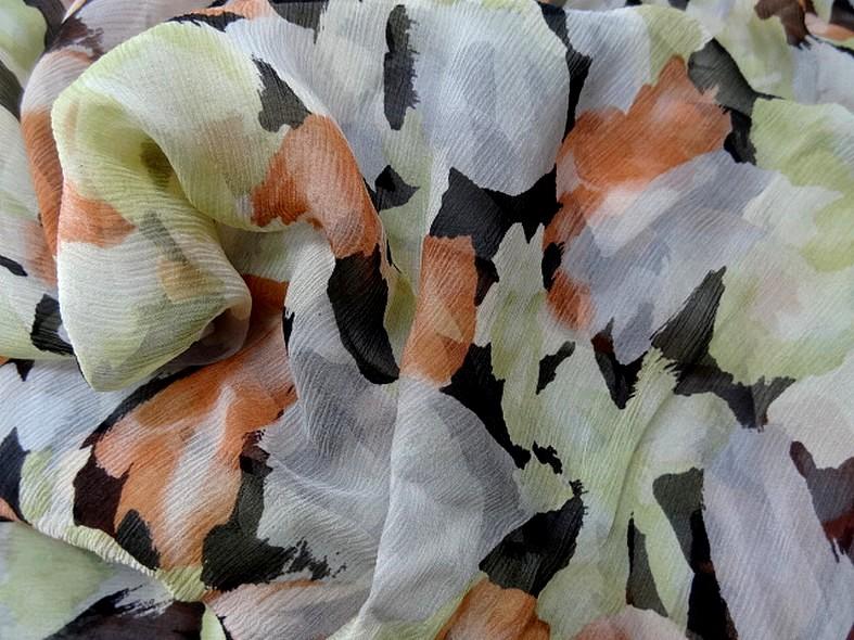 Mousseline de soie chiffon motif tachete noir vert tilleul corail 1 
