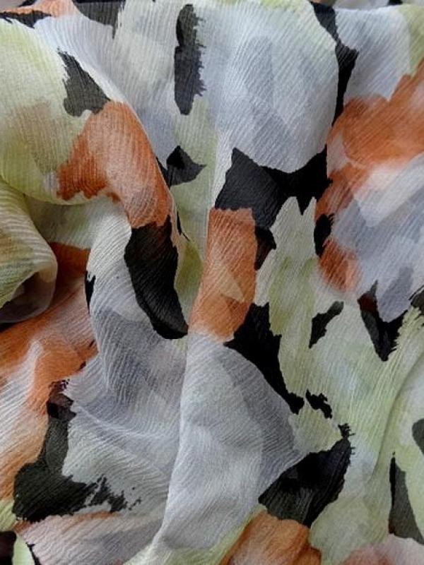 Mousseline de soie chiffon motif tachete noir vert tilleul corail 1 