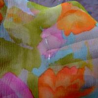 Mousseline de soie chiffon tachete orange fuchsia vert mousse aigue marine 2 1