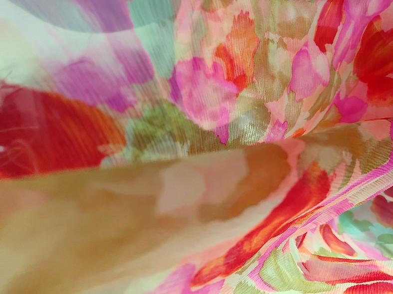 Mousseline de soie chiffon tachete tilleul rouge rose 1