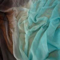 Mousseline de soie chiffon tie dye gris anthracite turquoise clair 1 