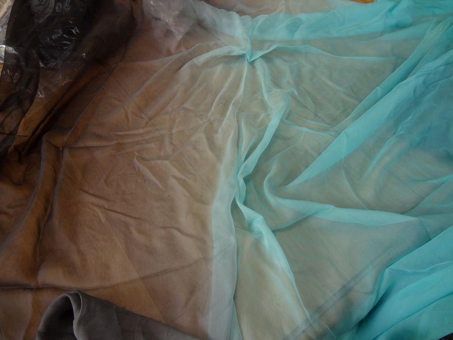 Mousseline de soie chiffon tie dye gris anthracite turquoise clair 2